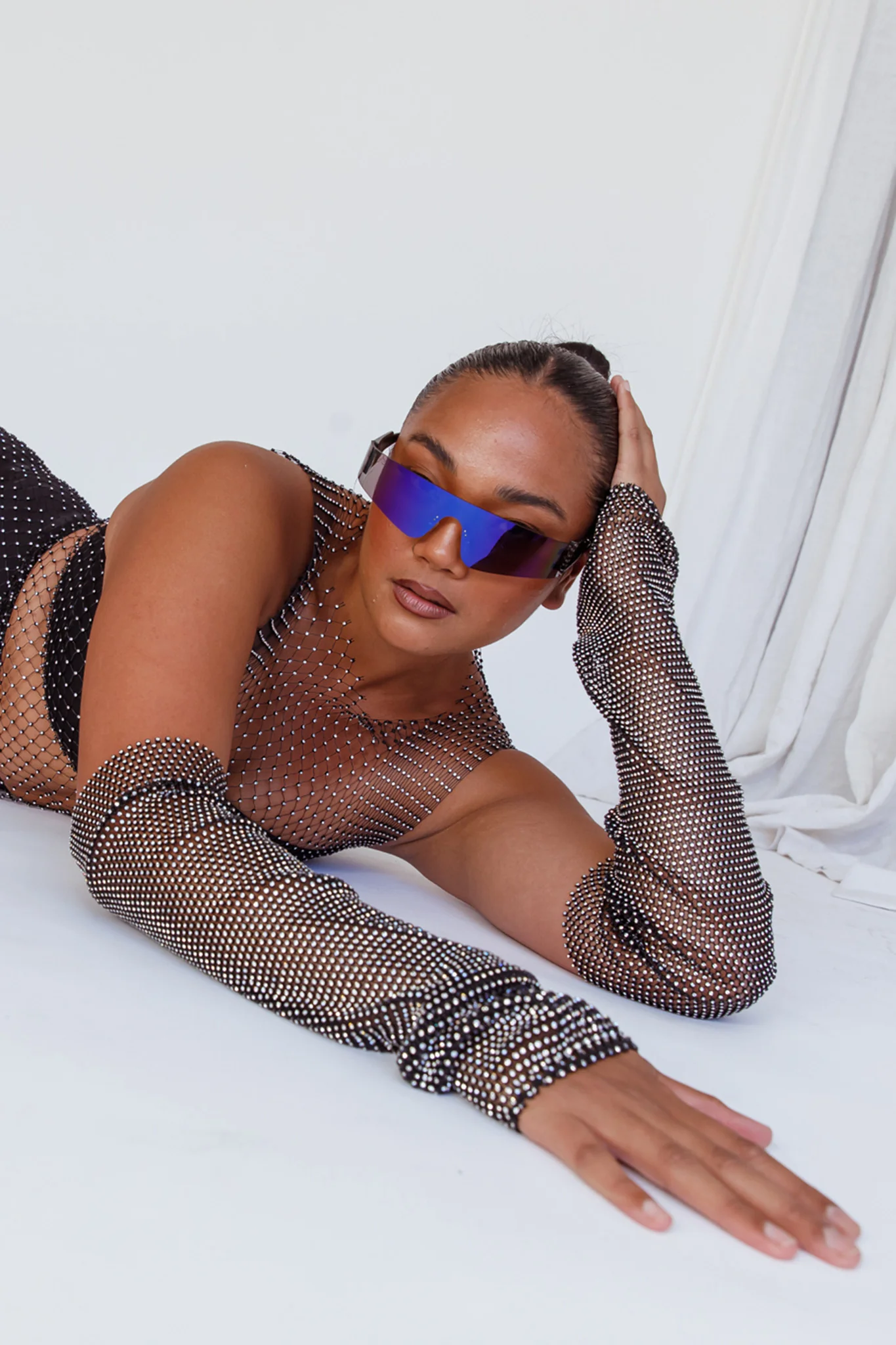 Starry Diamante Arm Sleeve Gloves Black