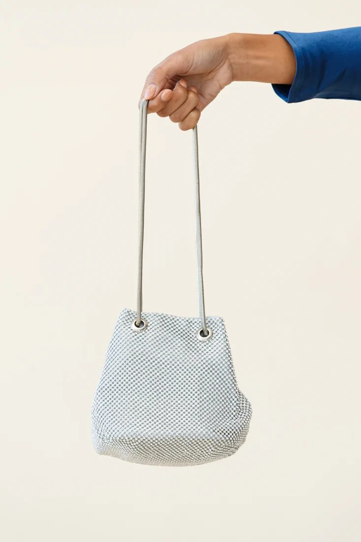 Own The Night Diamante Mesh Bag Silver