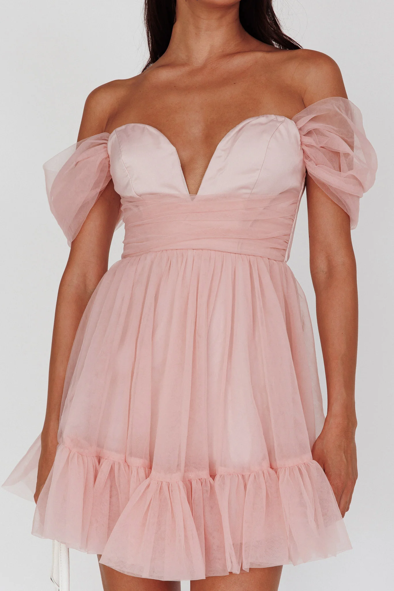 Pixi Off-Shoulder Lace-Up Back Back Dress Pink
