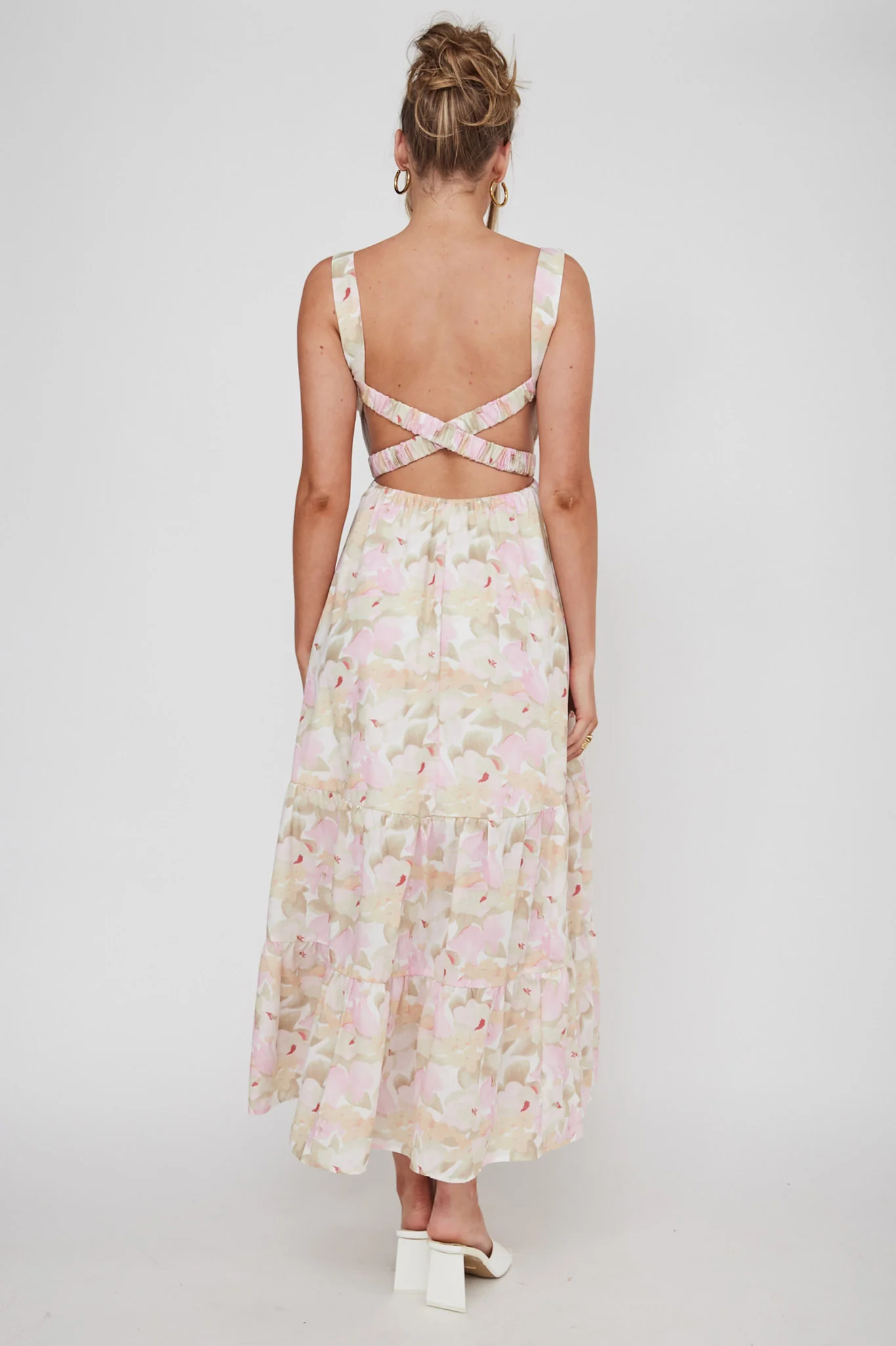 Lisseth Foldover Neckline Midi Dress Floral Pink