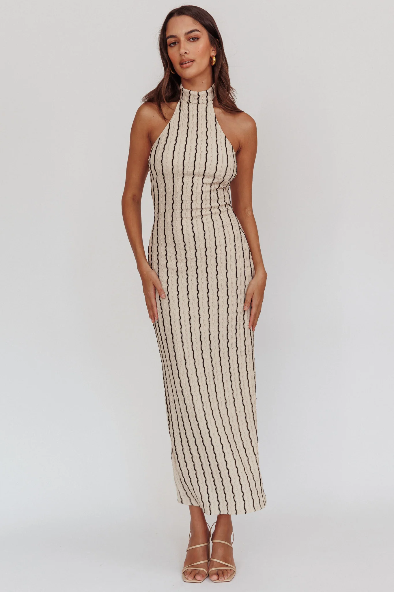 Kimchi Mockneck Halter Maxi Dress Beige