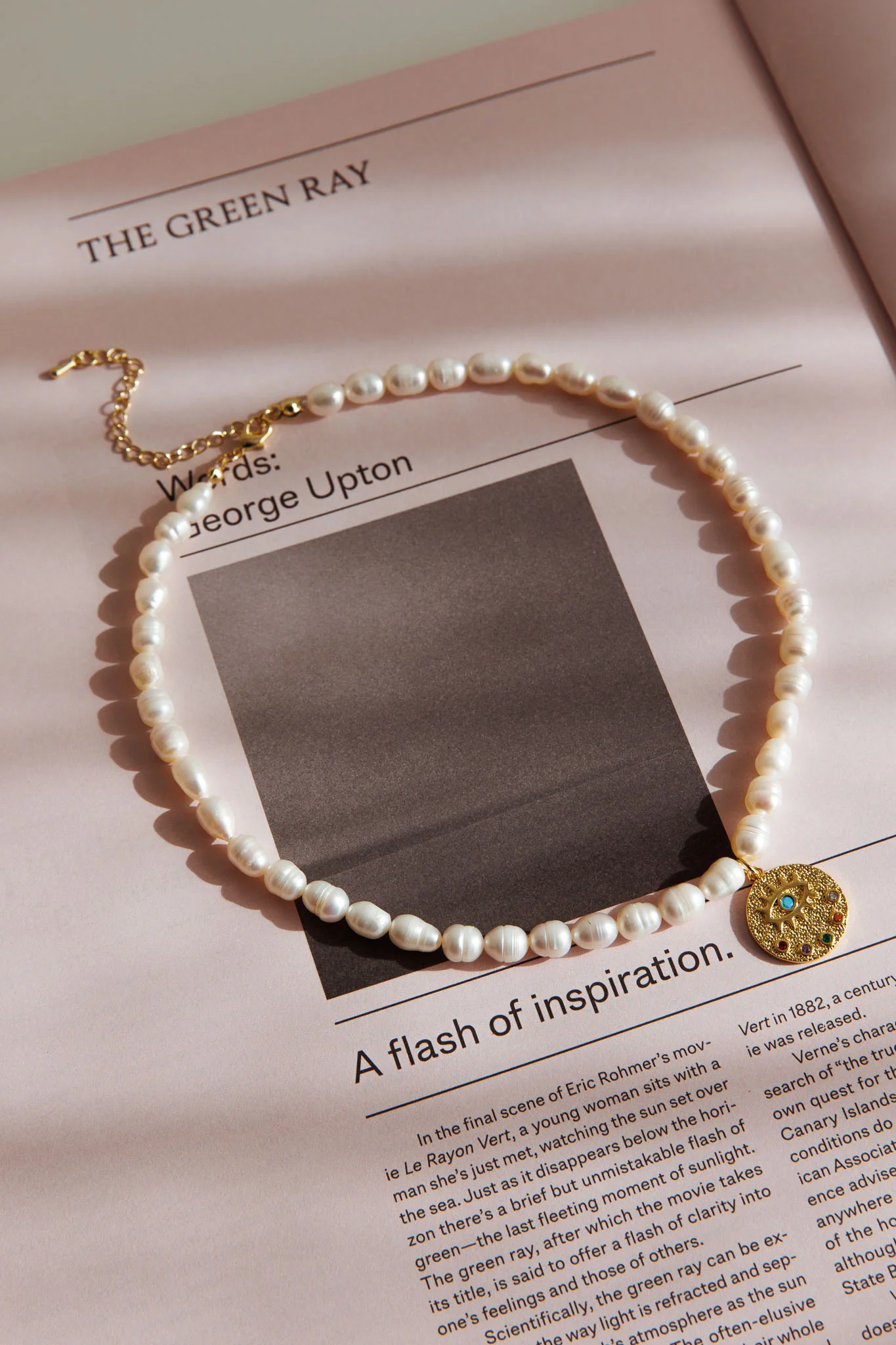 Evil Eye Freshwater Pearl Necklace Gold