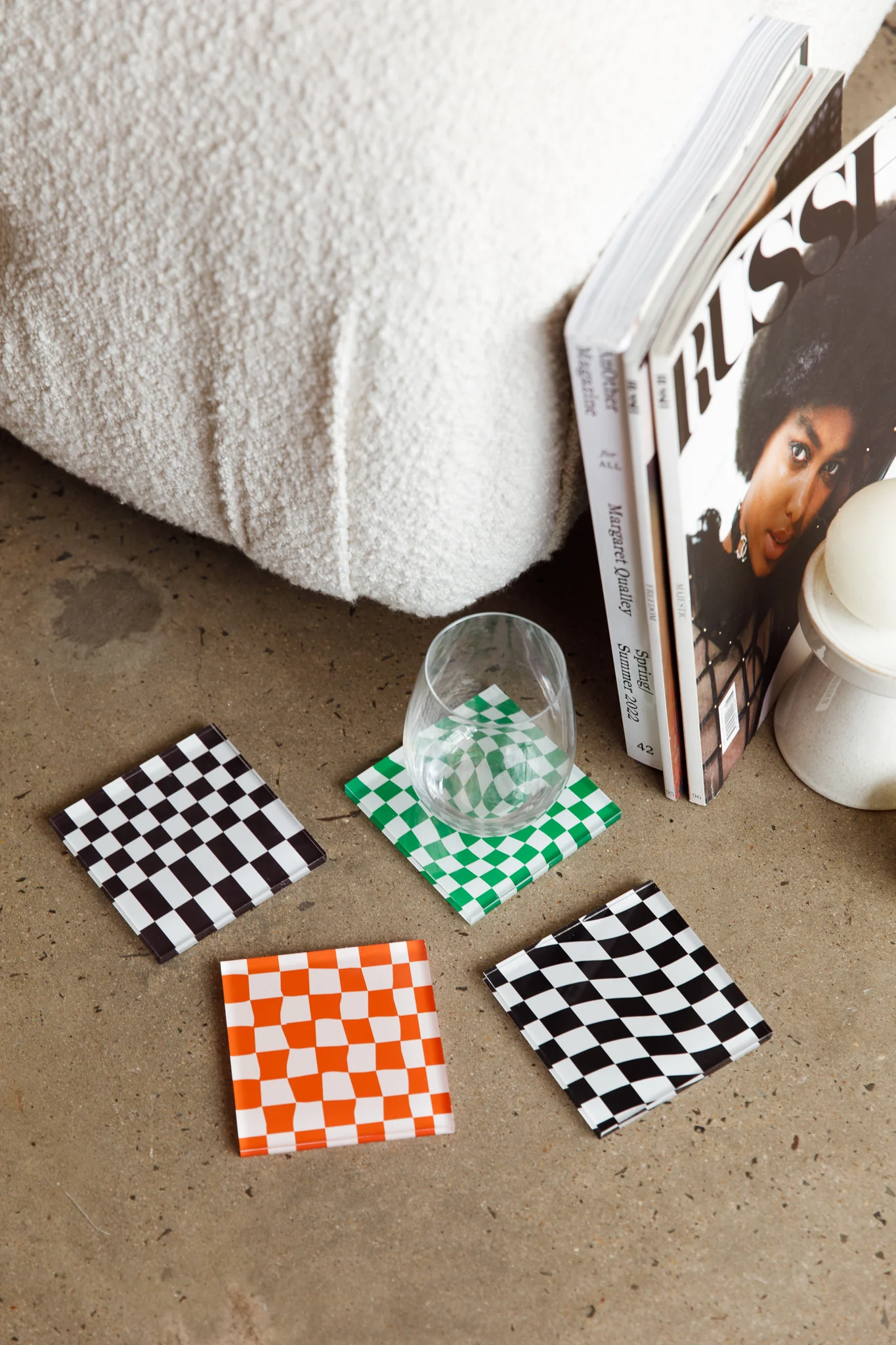 Paradiso 4pc Chessboard Acrylic Coaster Set