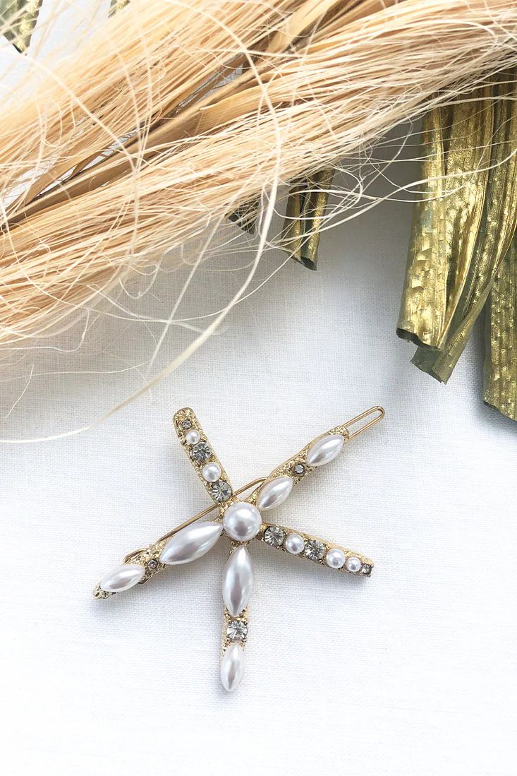 Esme Pearl Starfish Hair Pin Gold