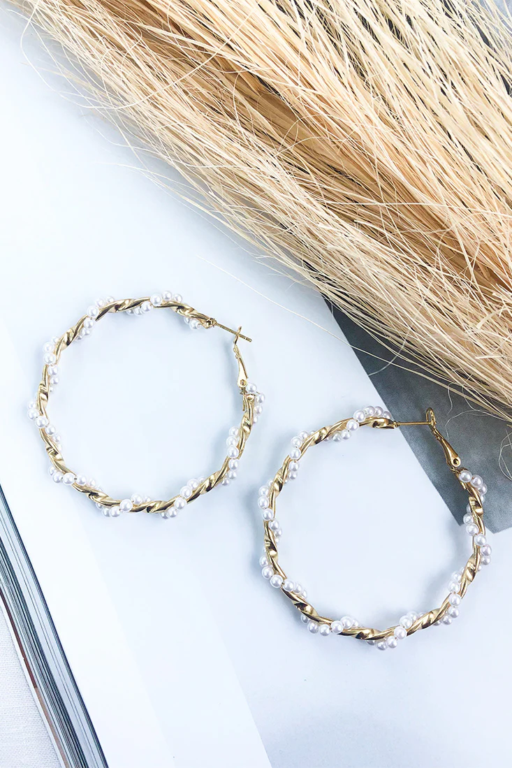 Luxe Life Pearl Hoop Earrings Gold