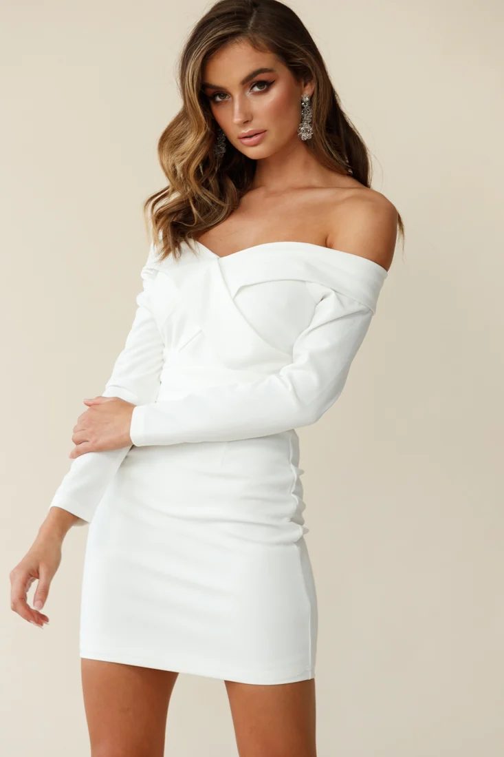 Irina Off-Shoulder Long Sleeve Wrap Dress White