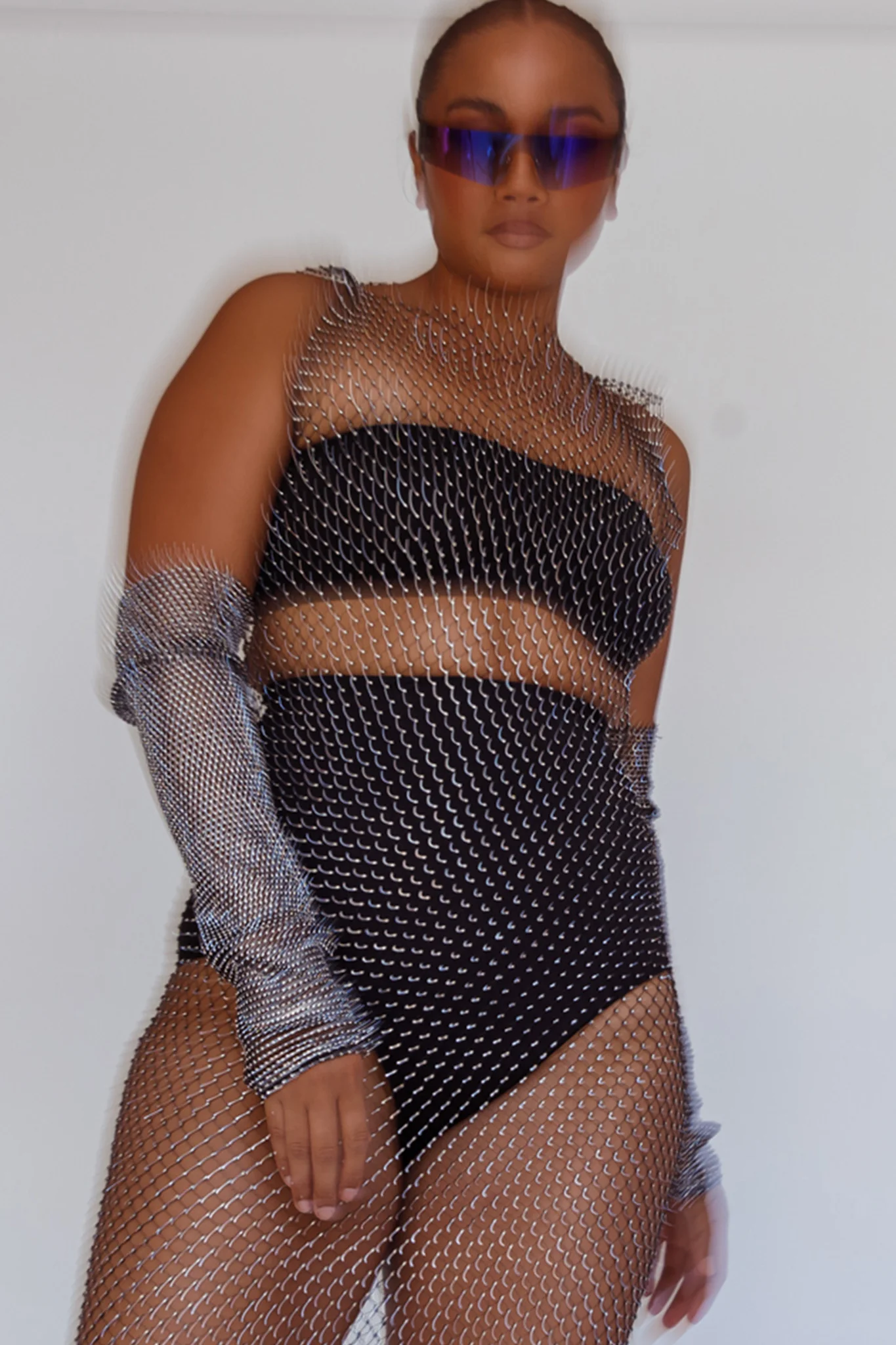 Starry Diamante Arm Sleeve Gloves Black