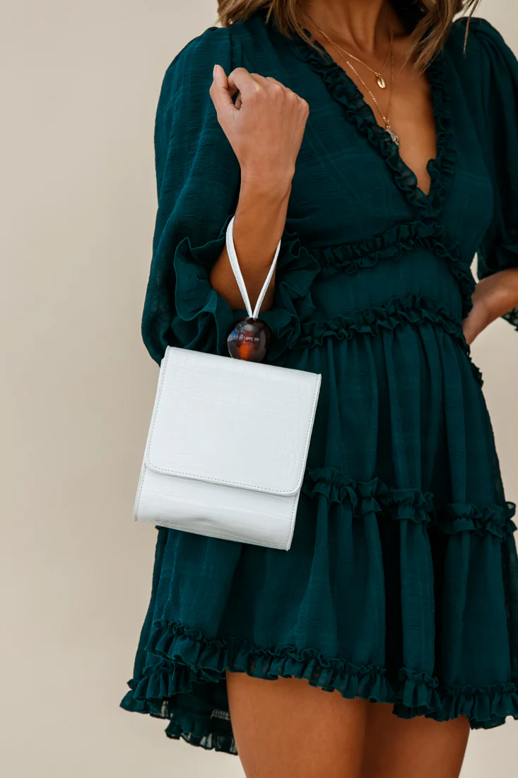 Audrey Wrist Strap Bead Purse White