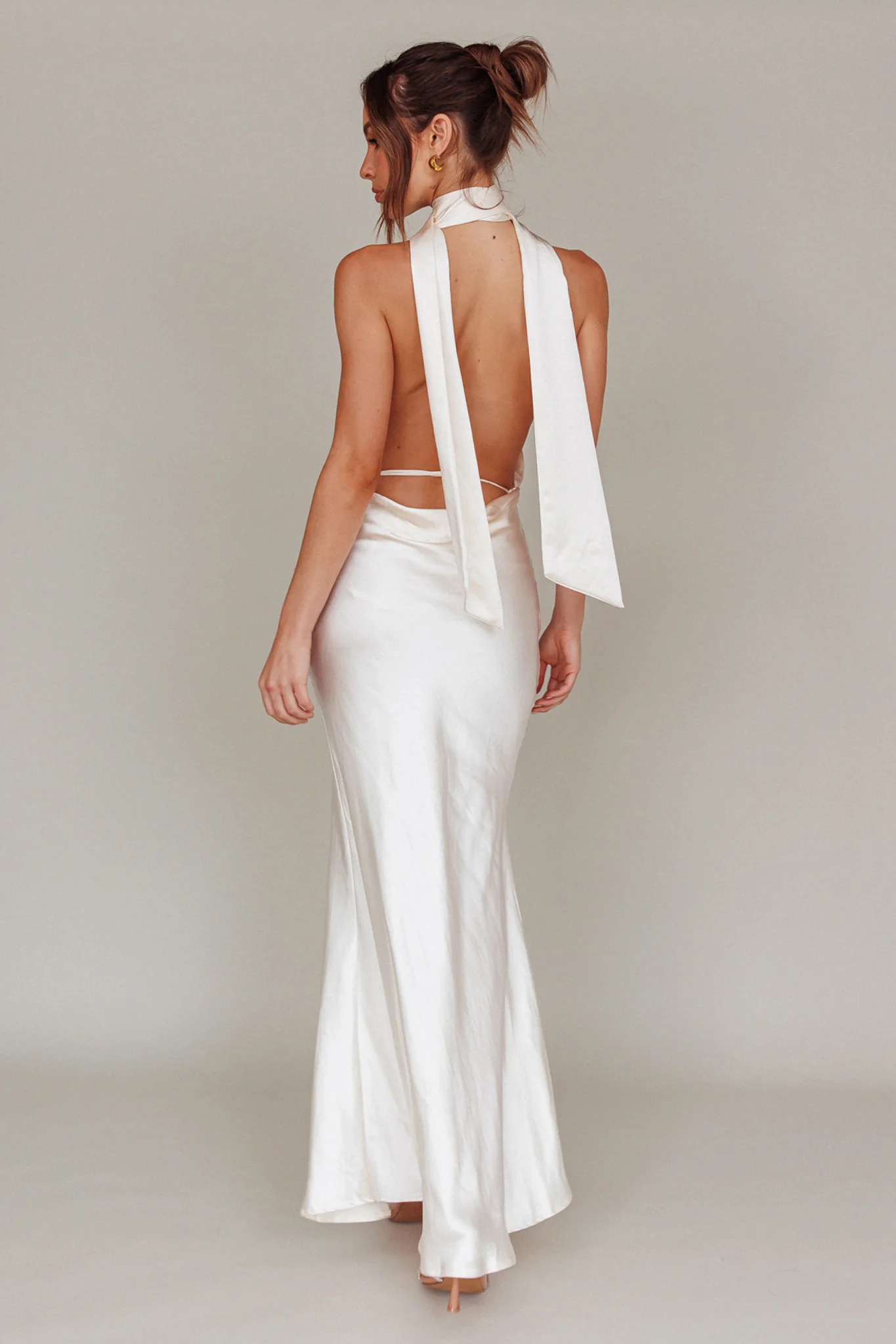 Italia Azure Halterneck Maxi Dress Oyster