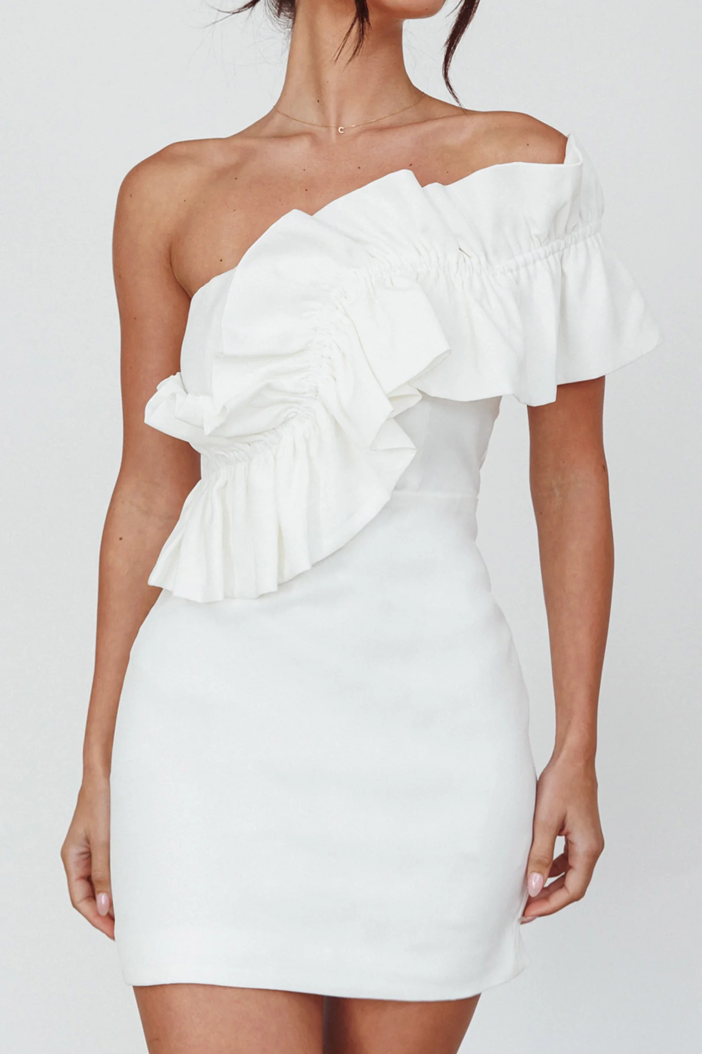 Grecca One-Shoulder Mini Dress Off White
