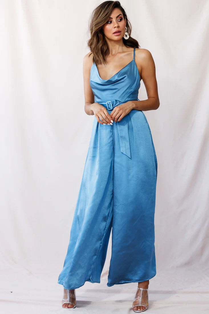 Mali Wide Leg Belted Jumpsuit Midnight Blue