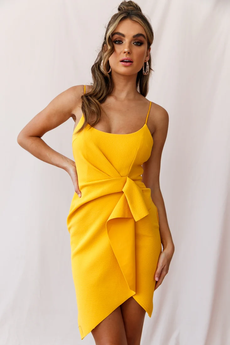 Tesla Cami Strap Sculpted Fabric Dress Yellow