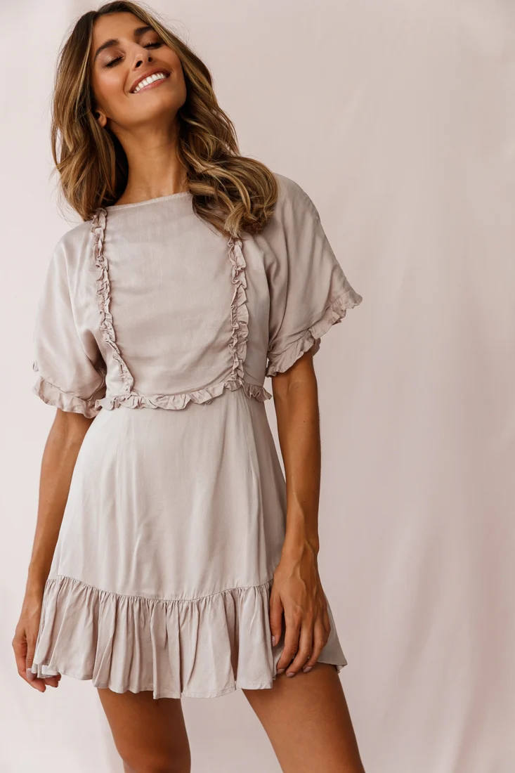 Thursday Ruffle Detail Lace-Up Back Dress Mocha