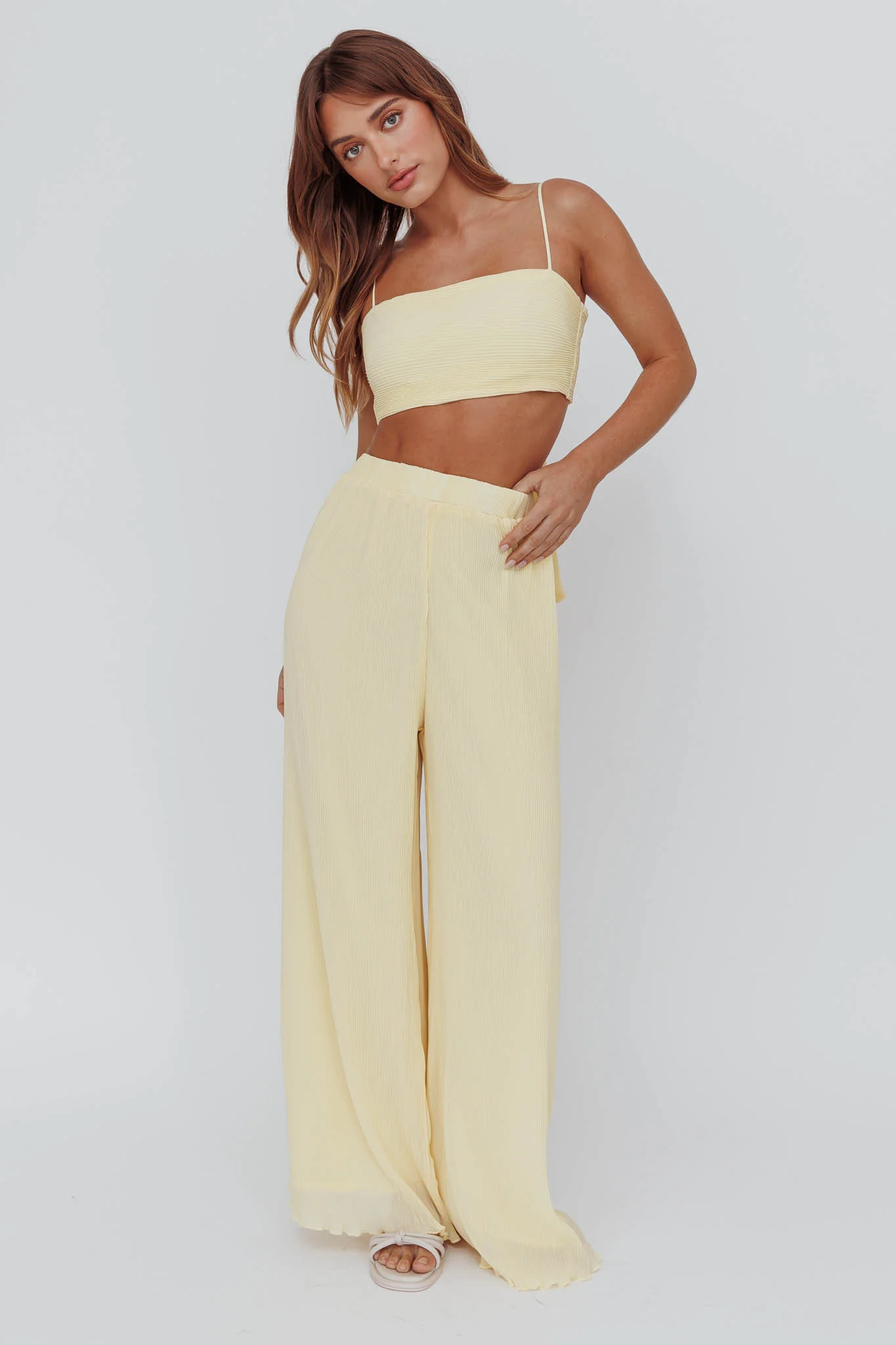 Light Energy Accordion Pleat Pants Lemon