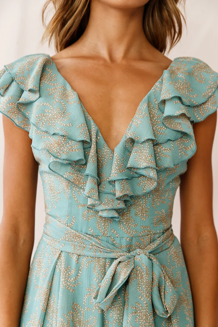 Marcia Ruffle Strap Wide Leg Jumpsuit Floral Print Sage