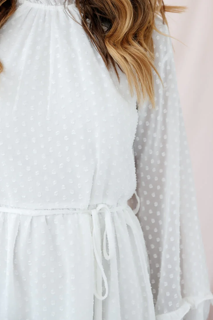 Tracee Open Back Ruffled Hemline Dress White Tall