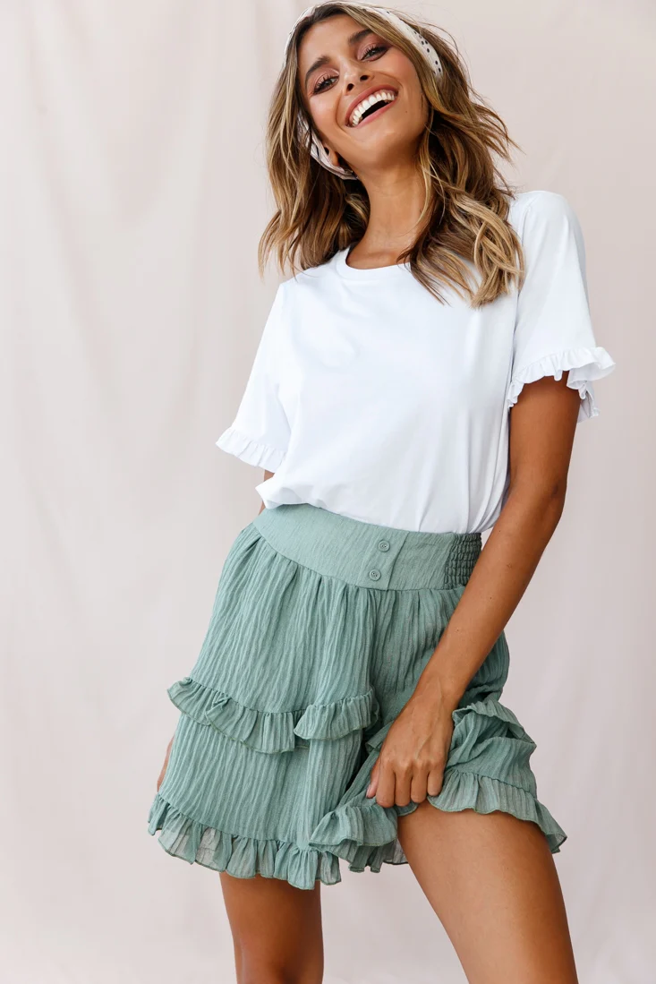 Mara Elasticated Waist Asymmetric Hem Skirt Olive