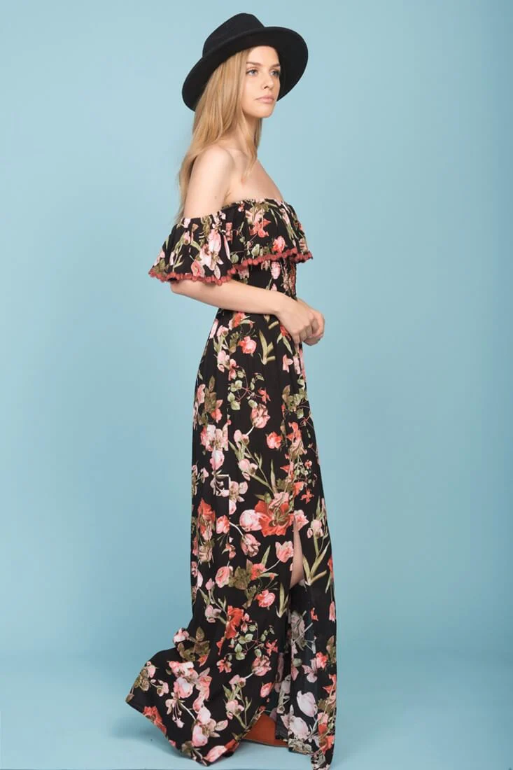 Tuscany Off The Shoulder Maxi Dress Black & Red