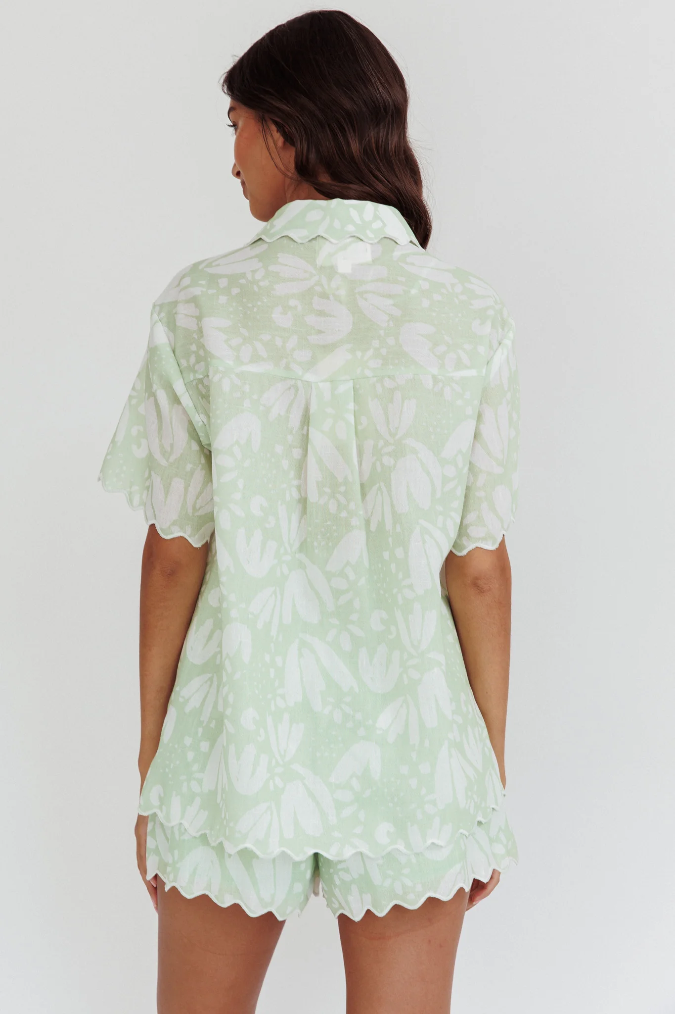 Swing Of Things Scalloped Edge Shirt Print Sage