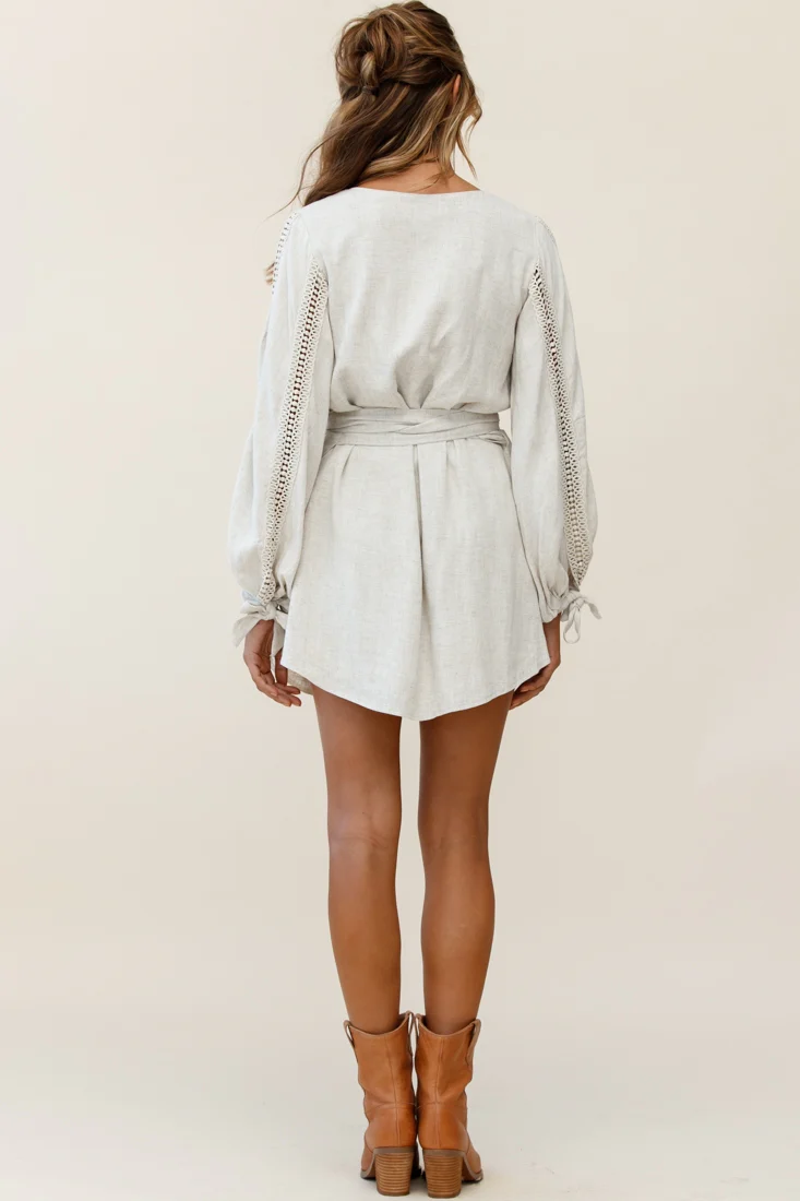 Ruthie Balloon Sleeve Crochet Insert Dress Natural