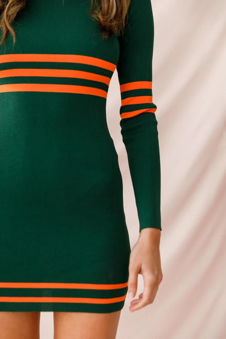 Varsity Long Sleeve Mini Dress Forest Green