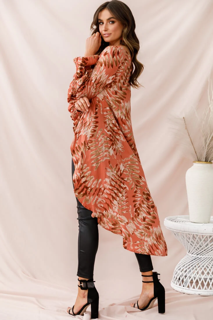 Elaine High Low Balloon Sleeve Top Rose