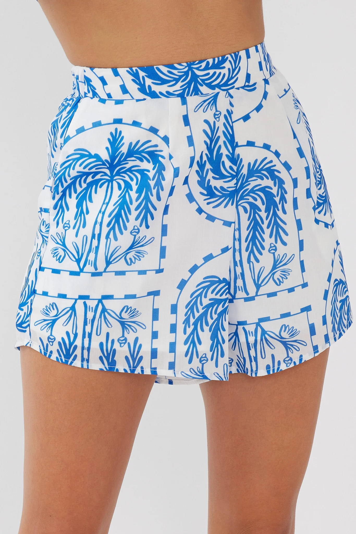 Cora Elastic Waist Shorts Print Blue White