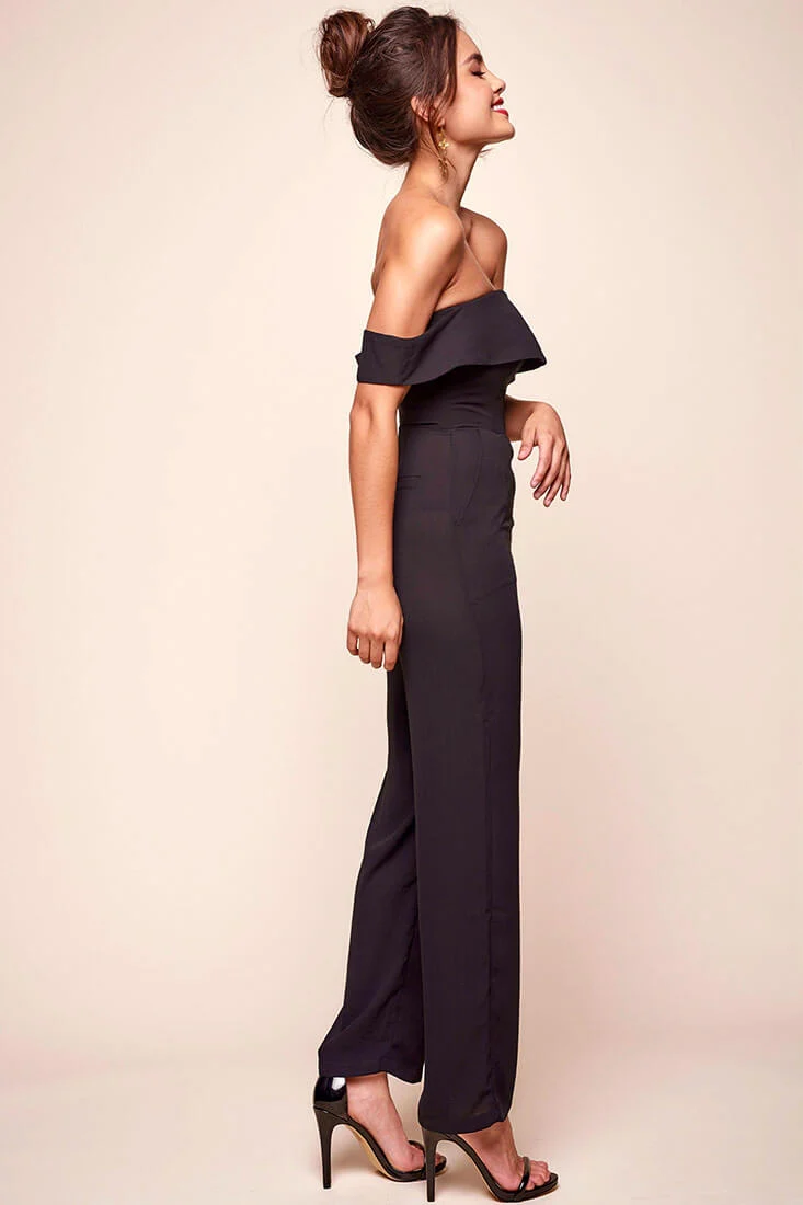 Sarah Summer Nights Ruffle Top Jumpsuit Black