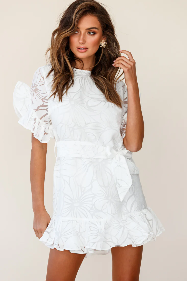 Coolum Ruffle Sleeve Dress White