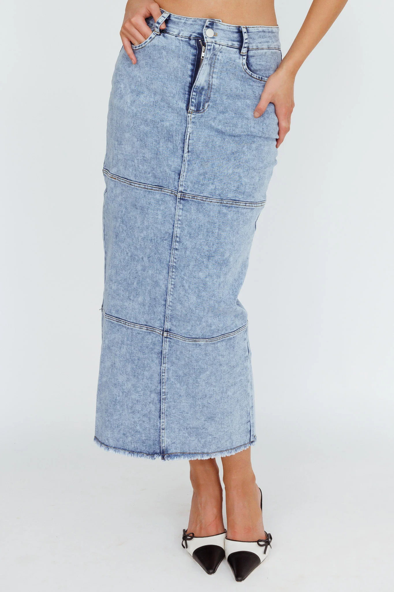 Thalia Pocket Midi Skirt Denim