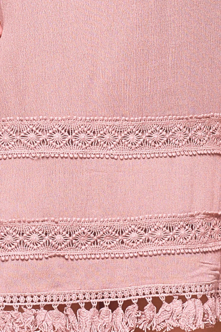 Leticia Sleeveless Frilly Trim Dress Mocha