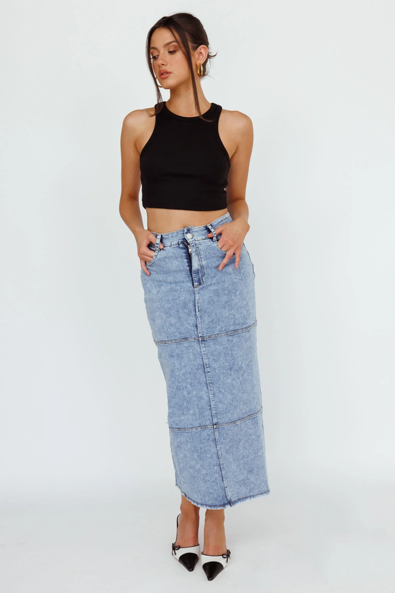 Thalia Pocket Midi Skirt Denim