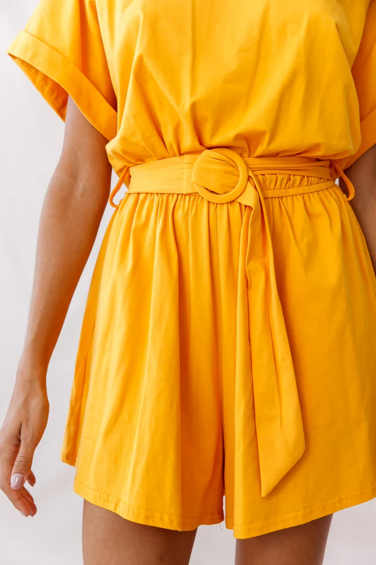 Chelsea Belted T-Shirt Romper Mustard