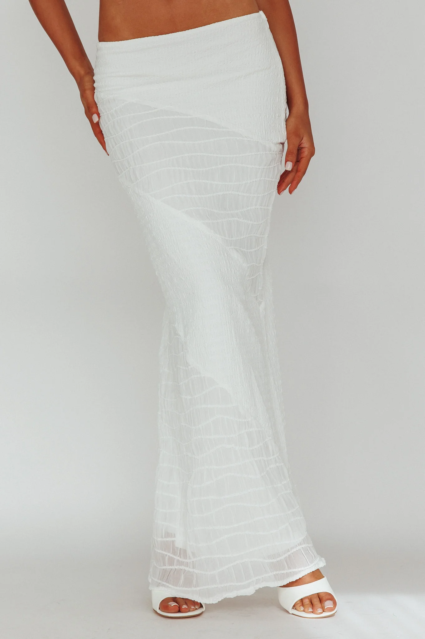Bindi Puckered Midi Skirt White