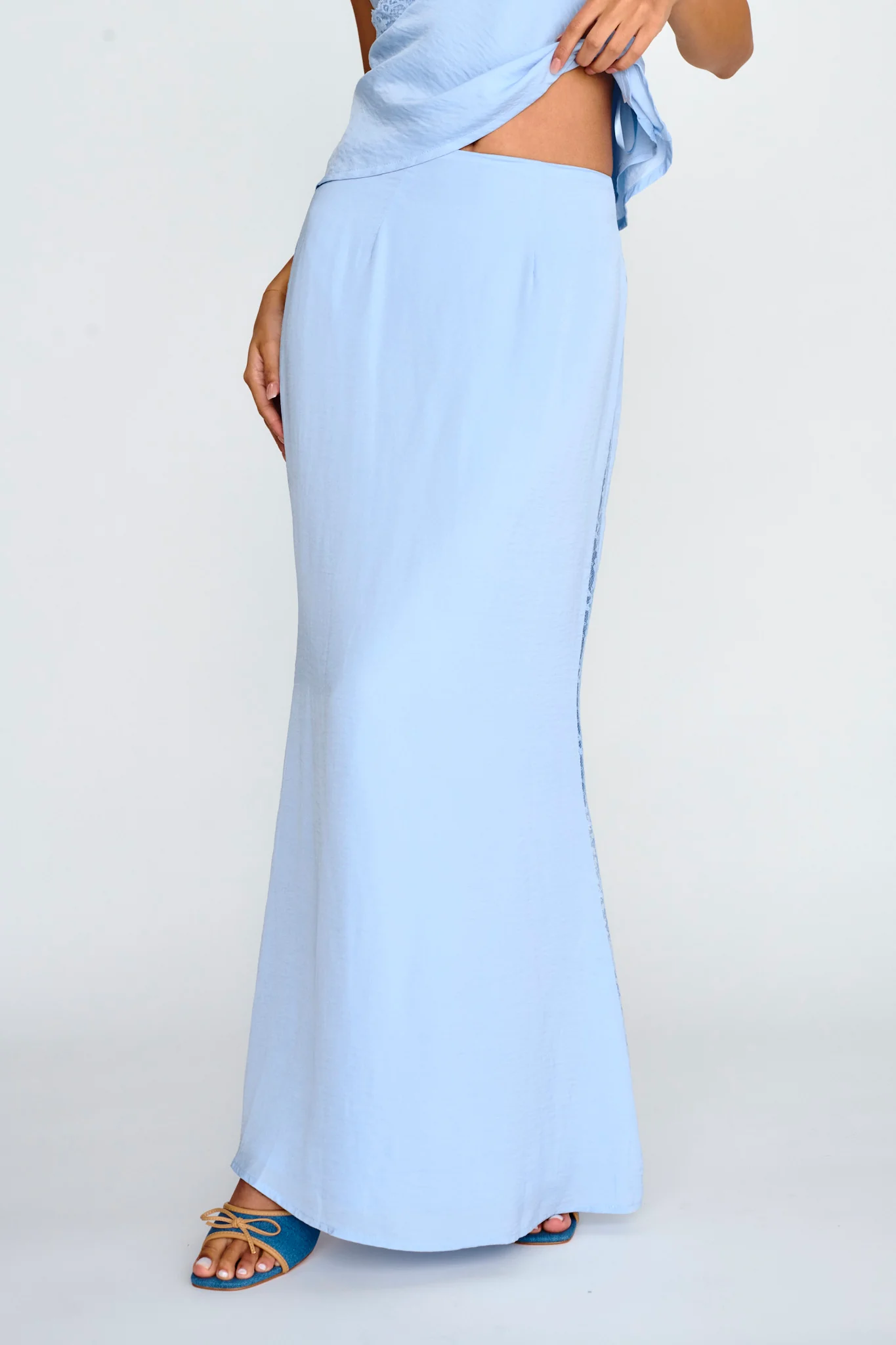 Pammy Lace Trim Maxi Skirt Cloud Blue