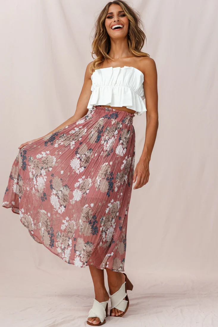 Caroline Accordion Pleat Midi Skirt Rose