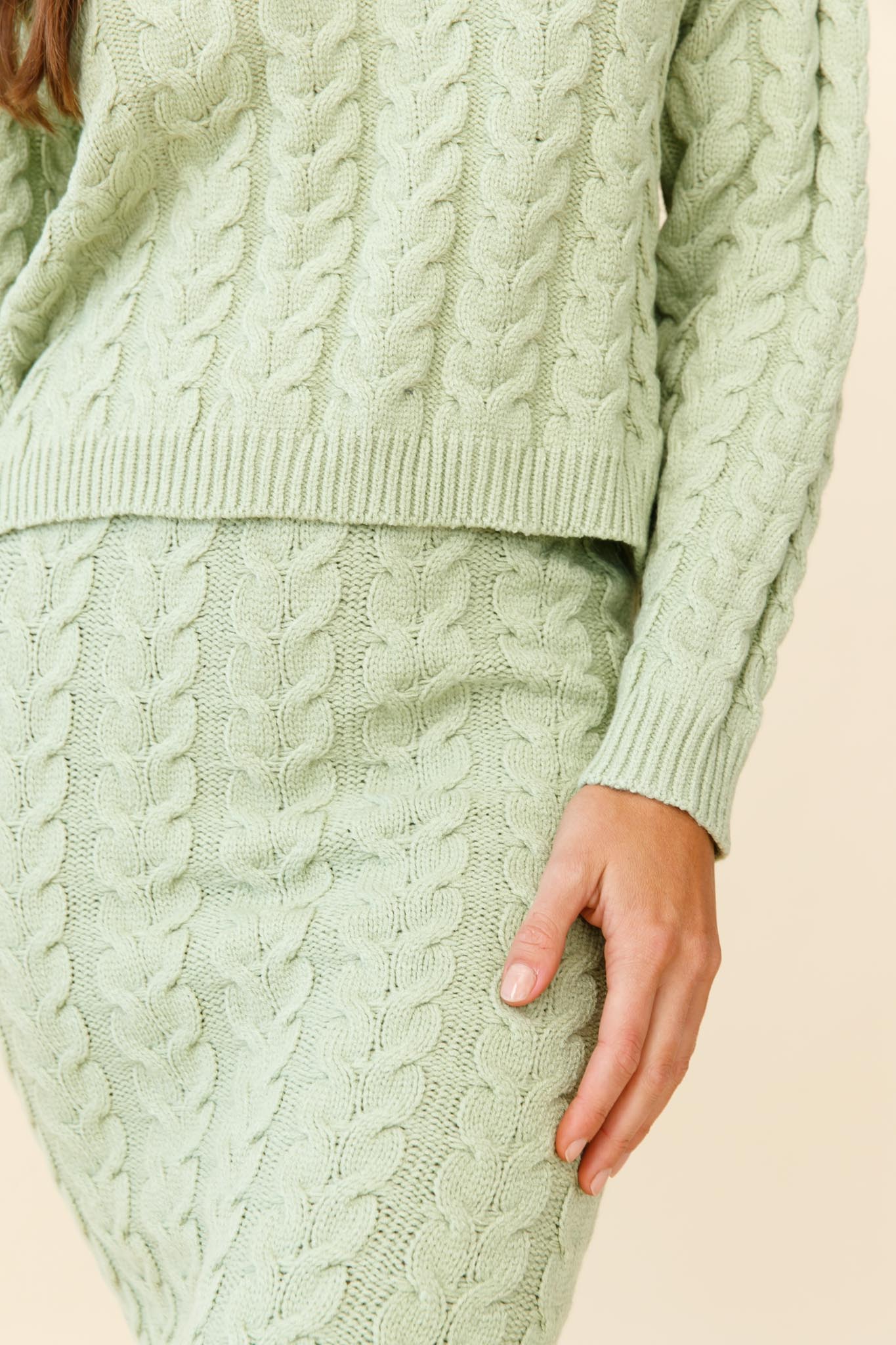 Cozy Up Cable Knit Midi Skirt Green