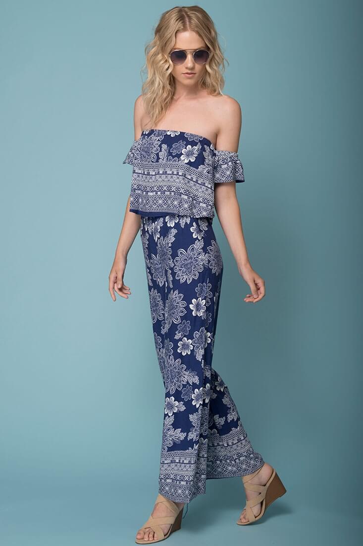 Clover Boho Floral Print Jumpsuit