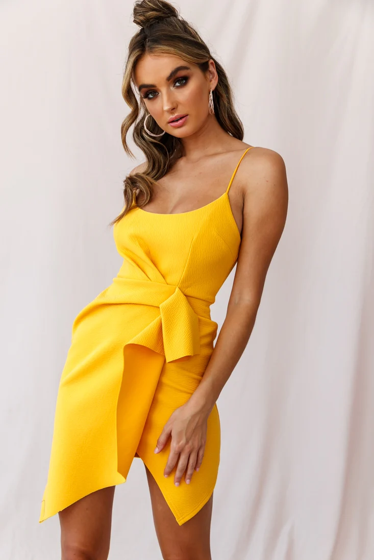 Tesla Cami Strap Sculpted Fabric Dress Yellow