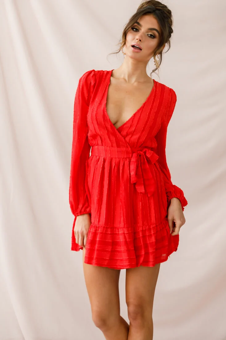 Rubi Textured Wrap Dress Red