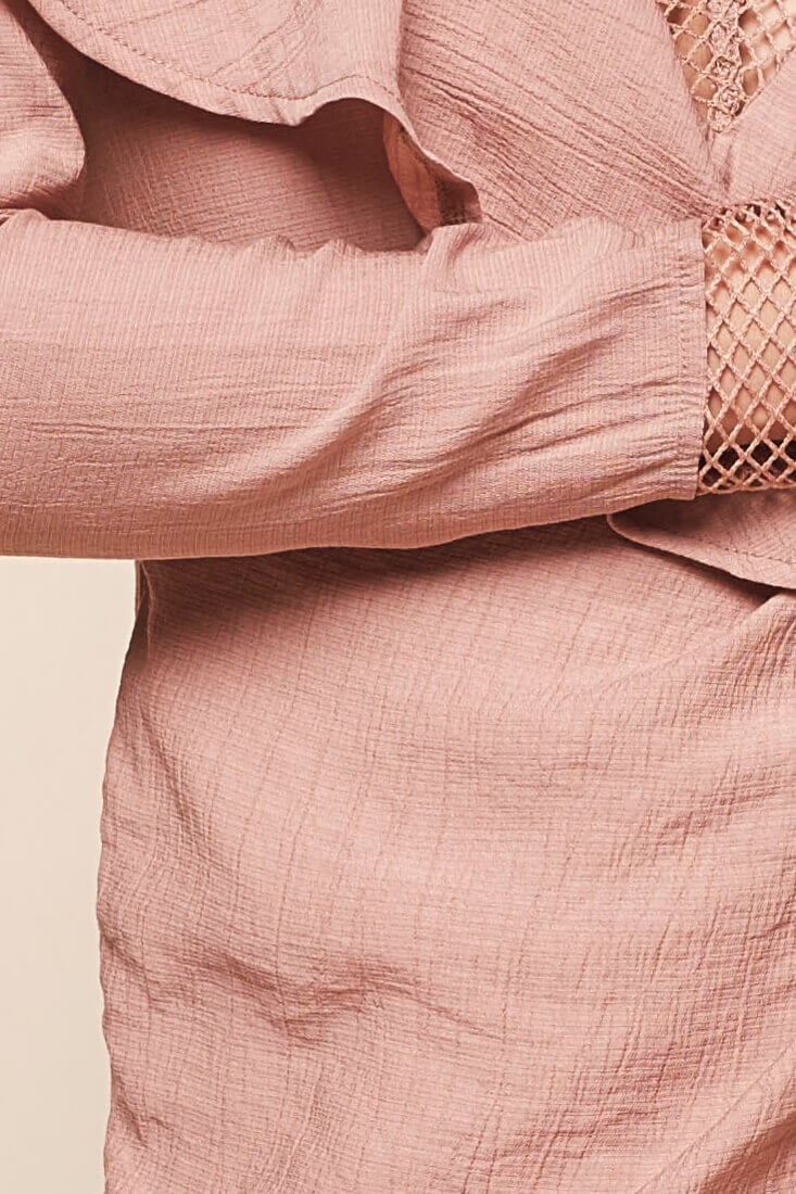 Atiana Long Sleeved Ruffled V Neck Romper Mocha