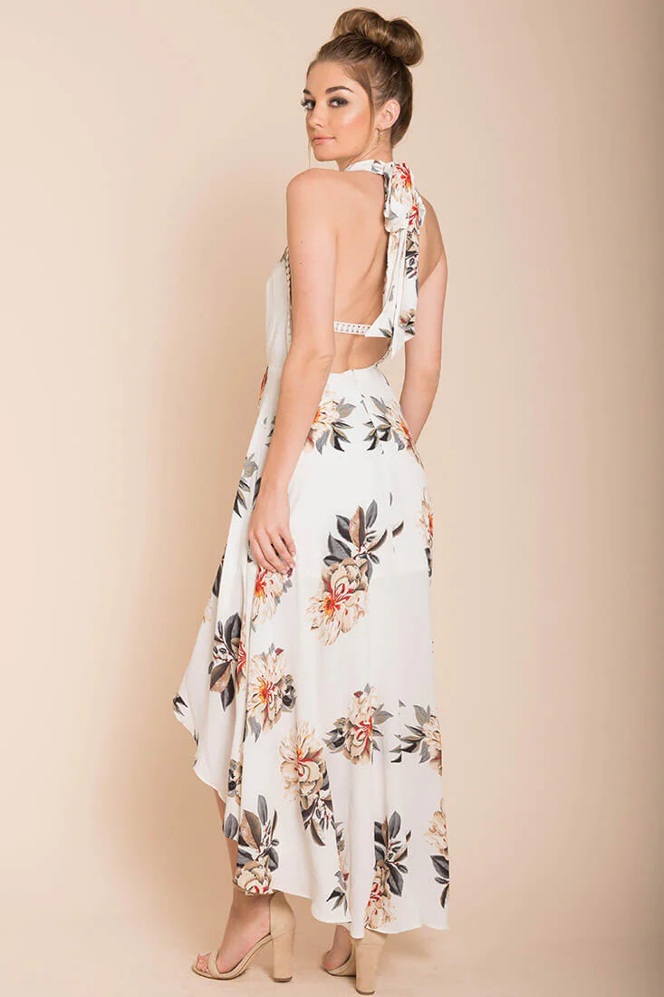 Natalee Floral High to Low Dress White