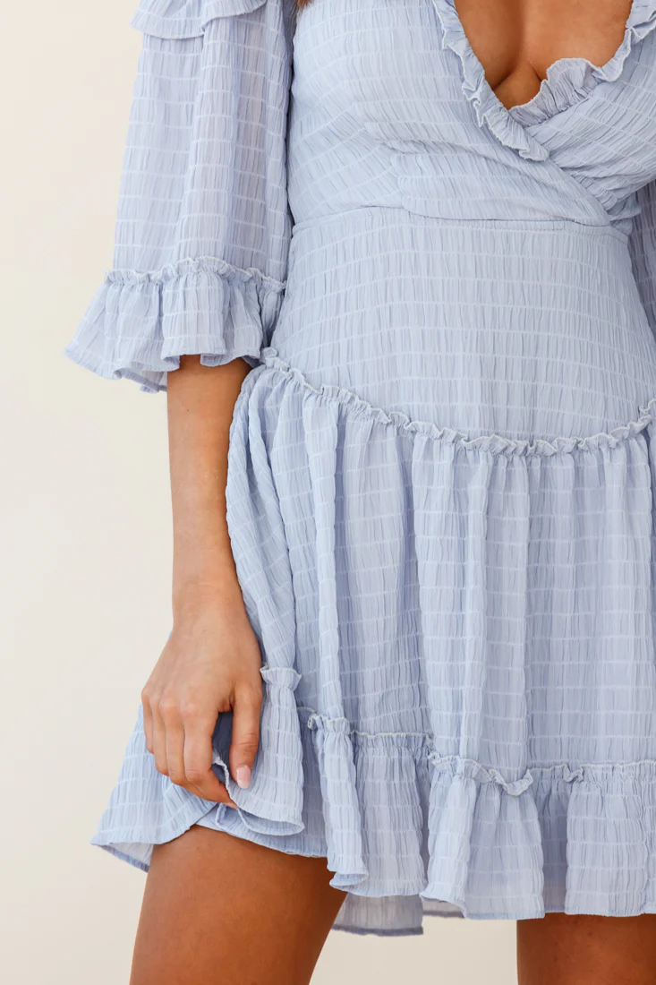 Albany Lace Up Back Frill Dress Shirred Grey