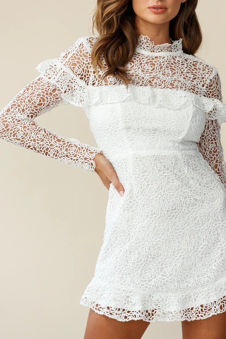 Banks Open Back Lace Overlay Dress White