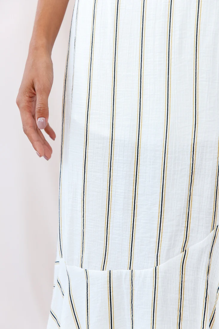 Friday Front Split Maxi Skirt Stripe Print Mustard/Navy