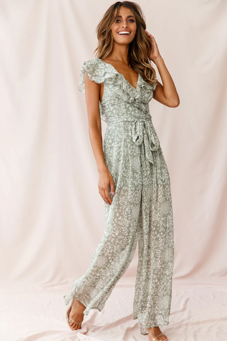 Marcia Ruffle Strap Wide Leg Jumpsuit Olive