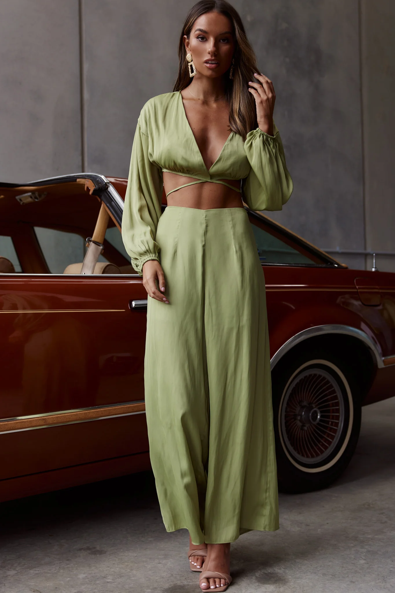 Lilian Wide Legs Pants Olive