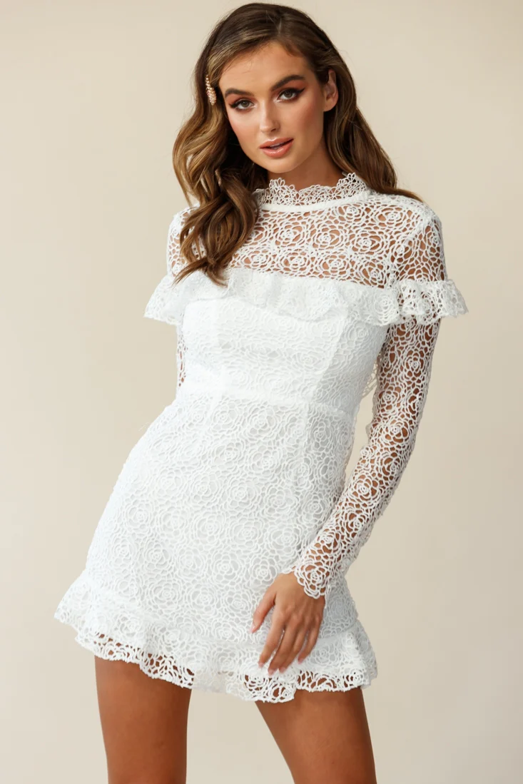 Banks Open Back Lace Overlay Dress White