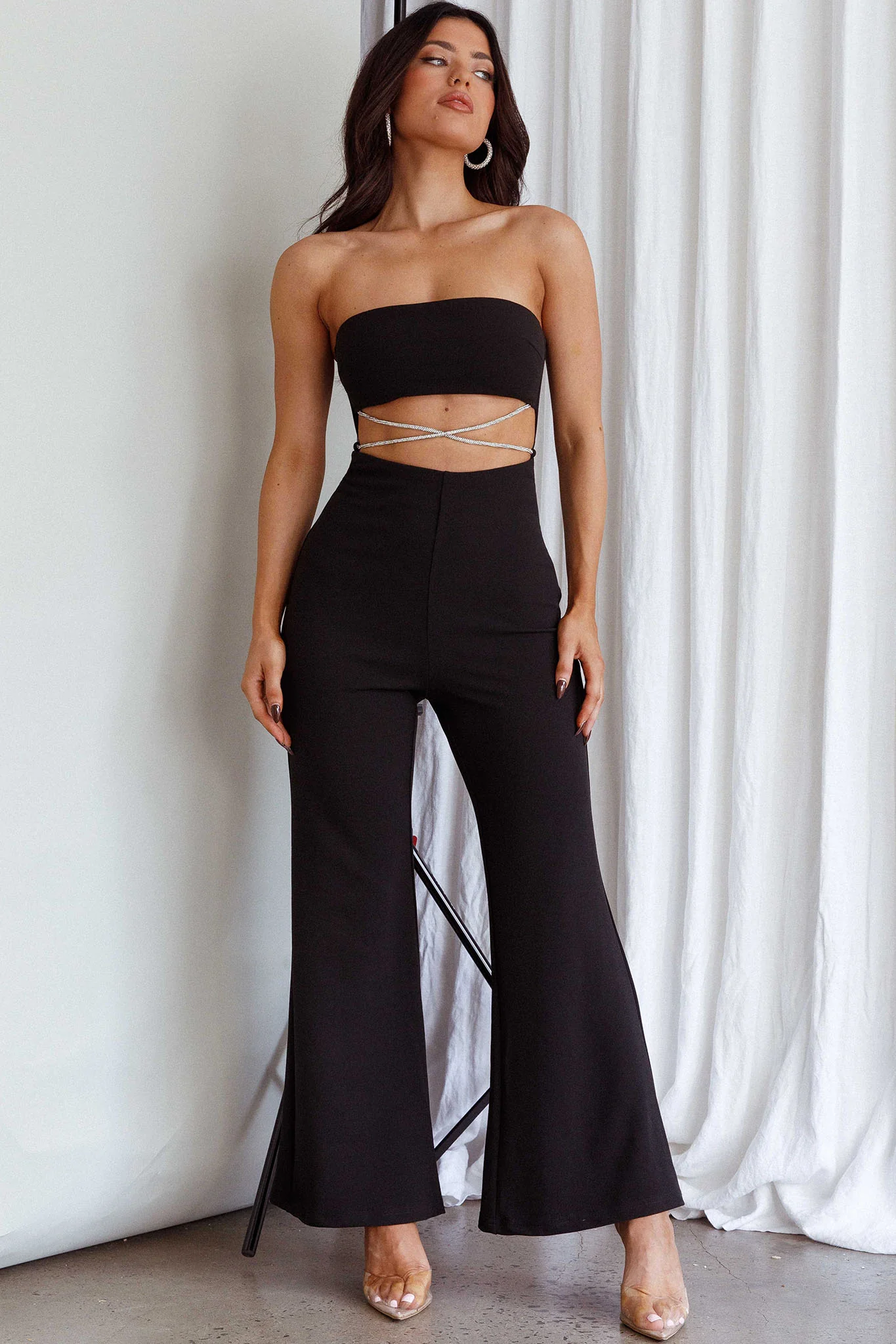 Nohemi Strapless Diamante Jumpsuit Black