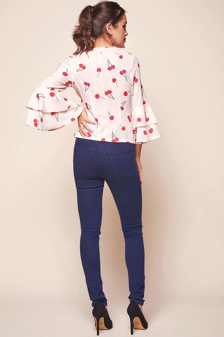 Robbi Bell Sleeved Cherry Top Beige